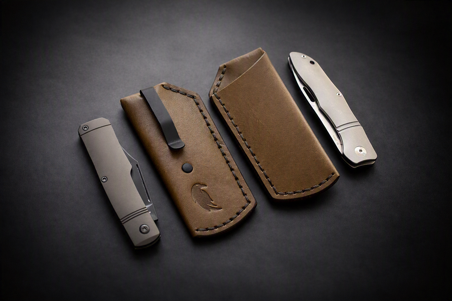 Trifold SICS | Handmade Leather Clip Slip - PVD Titanium Clip, Olive