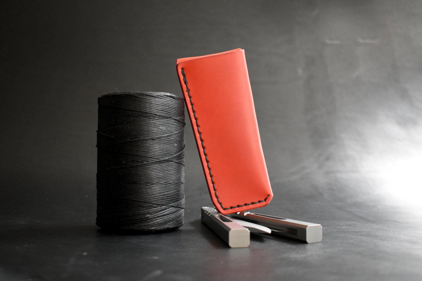 B1 Compact | Deep Carry Pocket Sheath for Balisong Knives "Short" | PVD Titanium Clip, Red Leather