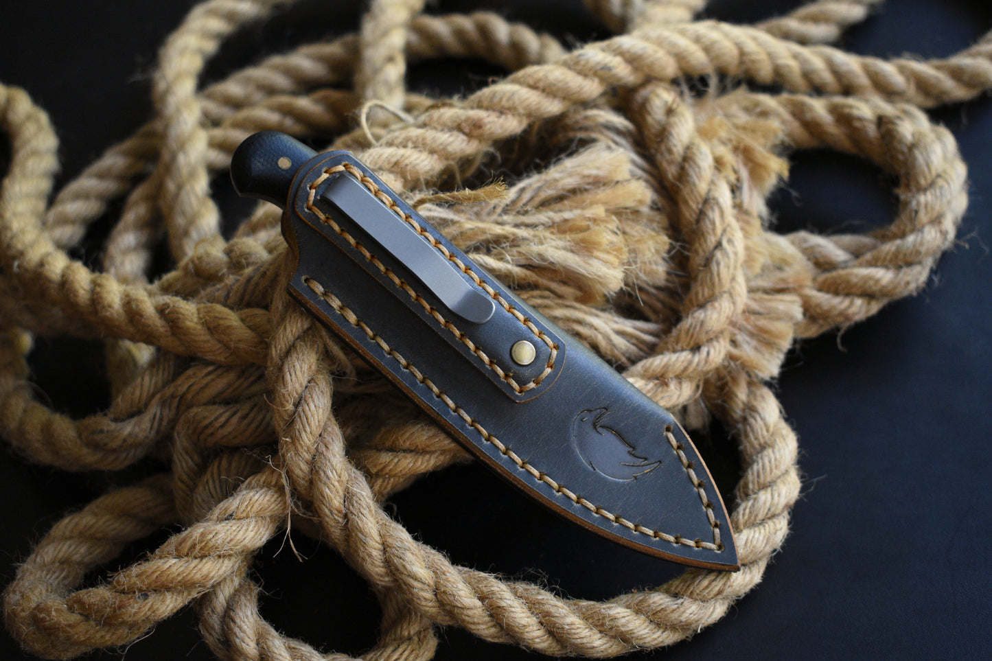 L.T. Wright Knives Patriot | Slim Leather Pocket Sheath, Titanium Clip, 'One Off' Dark Harvest