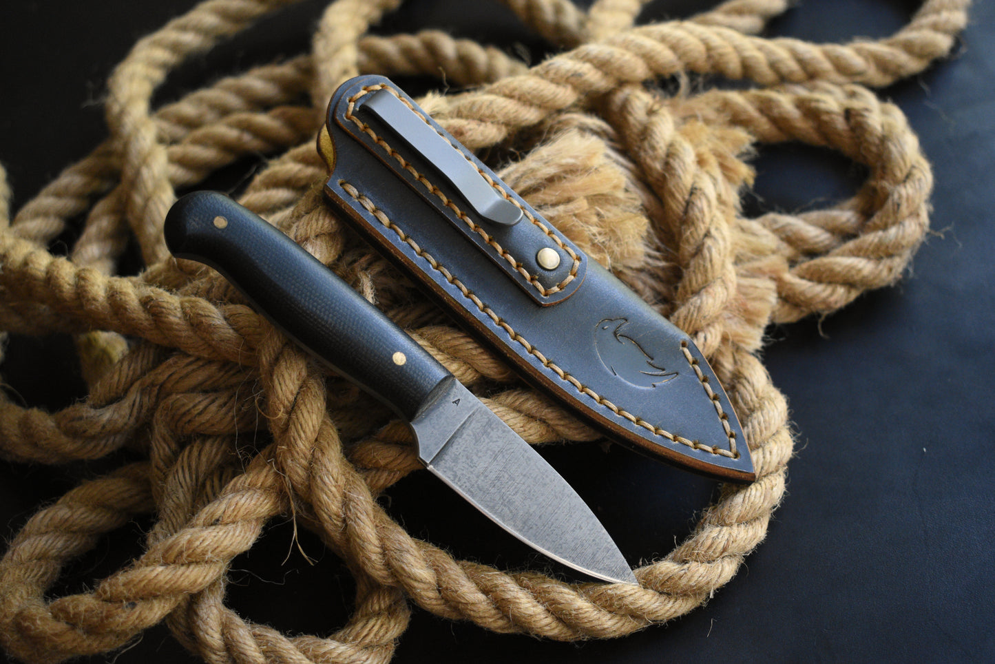 L.T. Wright Knives Patriot | Slim Leather Pocket Sheath, Titanium Clip, 'One Off' Dark Harvest