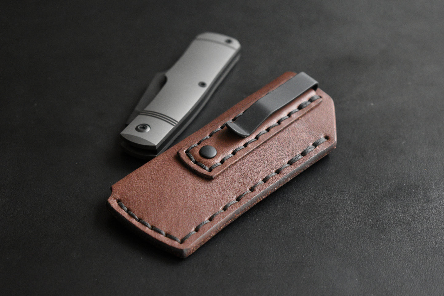SICS - Standard Issue Clip Slip - Full Grain Leather Pocket Slip - Matte Black Titanium Clip