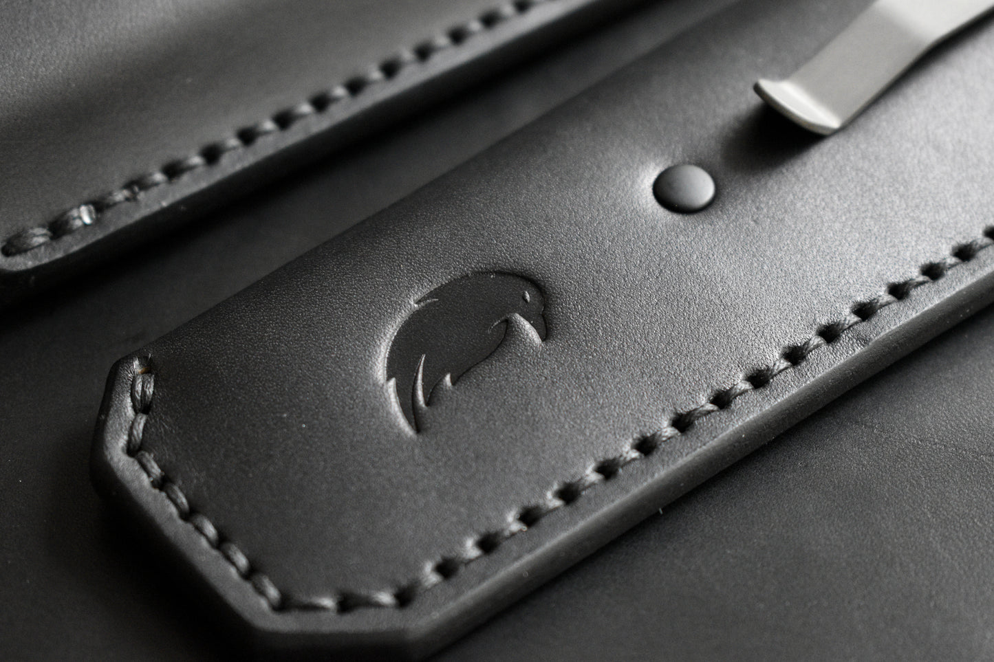 Deep Carry Pocket Sheath for Balisong Knives | Titanium Clip, Black Leather