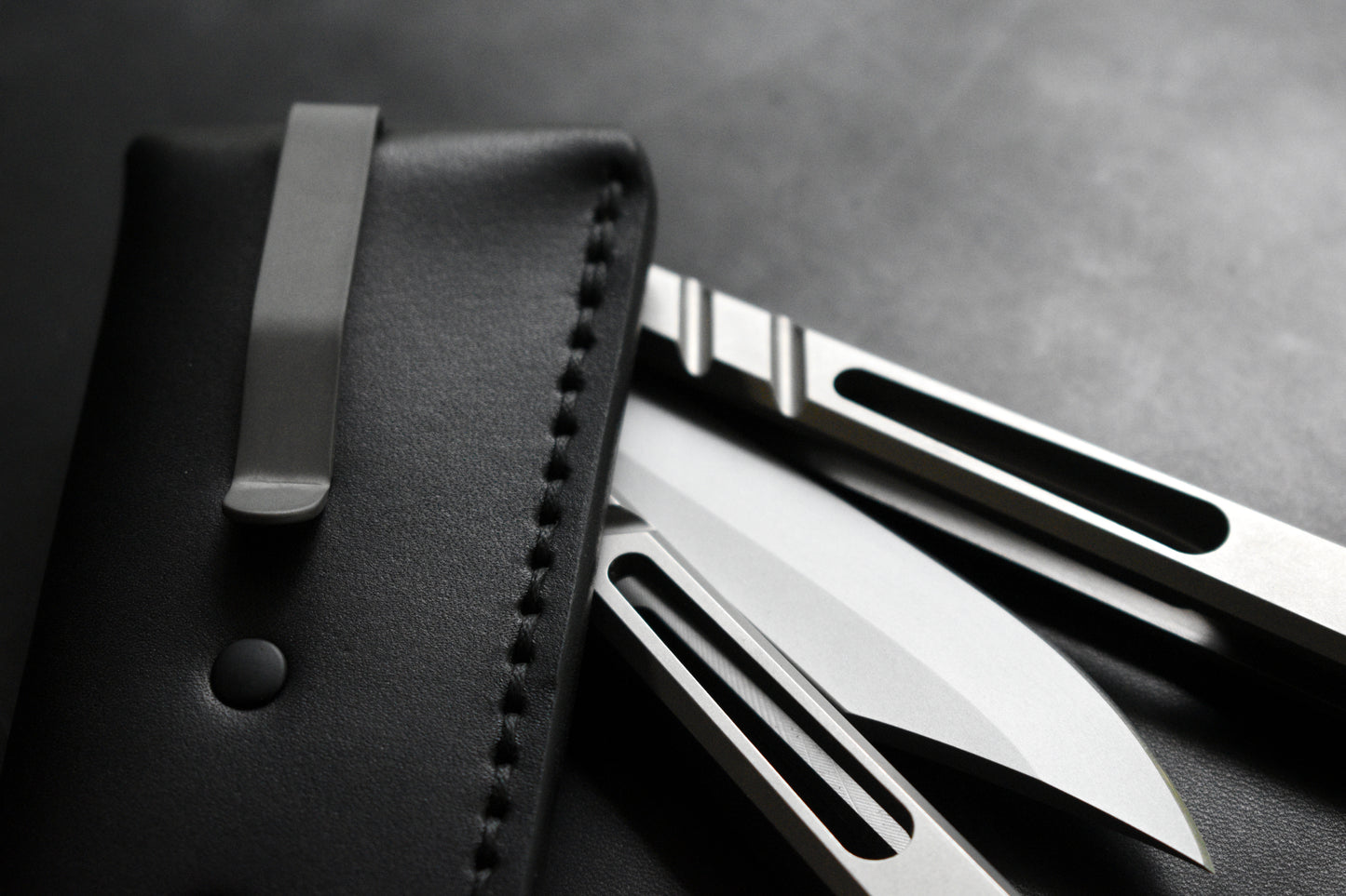 Deep Carry Pocket Sheath for Balisong Knives | Titanium Clip, Black Leather
