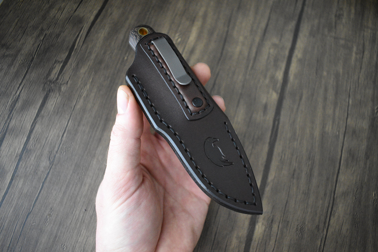 L.T. Wright Knives Frontier First | Leather Pocket Sheath, Titanium Clip