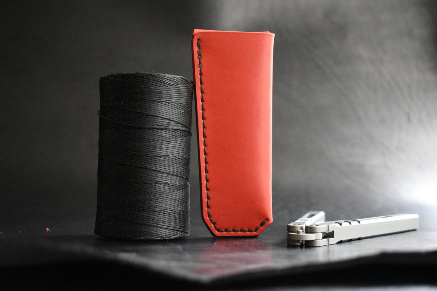 NEW! Deep Carry Pocket Sheath for Balisong Knives | Matte Black PVD Titanium Clip, Red Leather