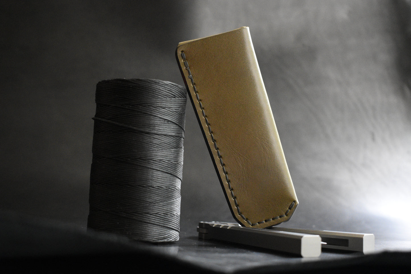 NEW! Deep Carry Pocket Sheath for Balisong Knives | Matte Black PVD Titanium Clip, Olive Leather