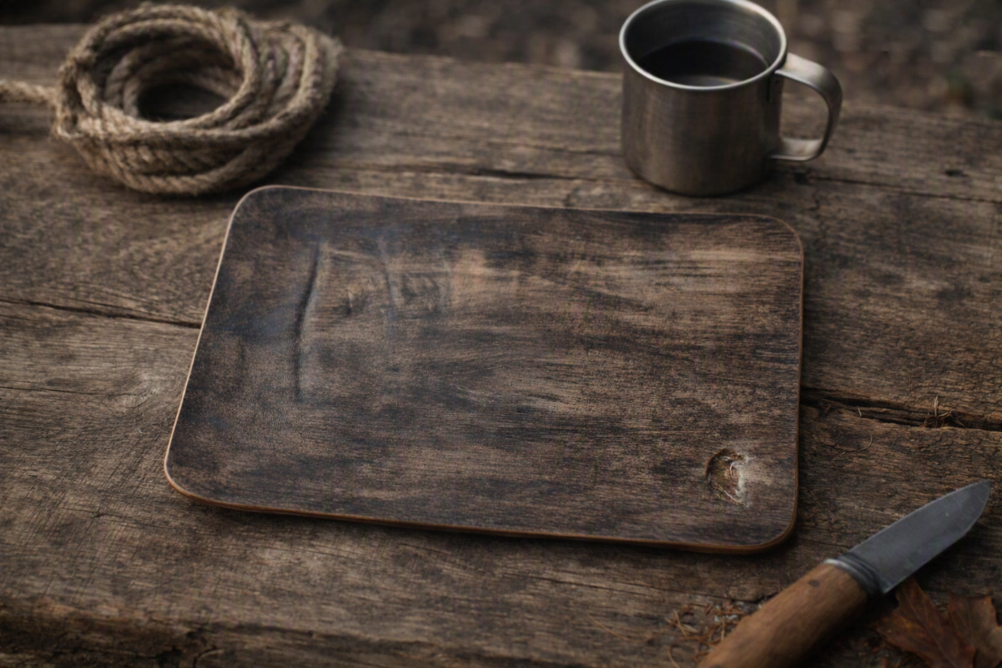 Handmade Full‑Grain Leather EDC Mat | Rustic Antique Veg Tan 8 1/4 x 5 3/4 - No.4