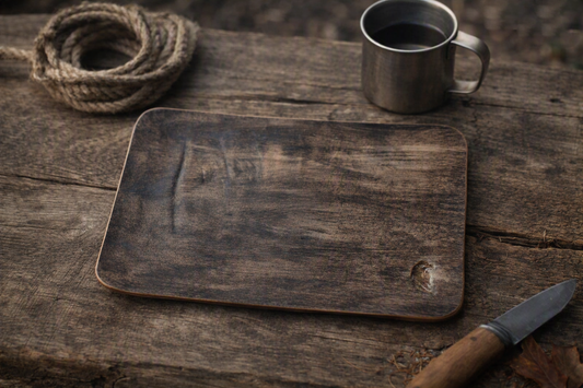 Handmade Full‑Grain Leather EDC Mat | Rustic Antique Veg Tan 8 1/4 x 5 3/4 - No.4