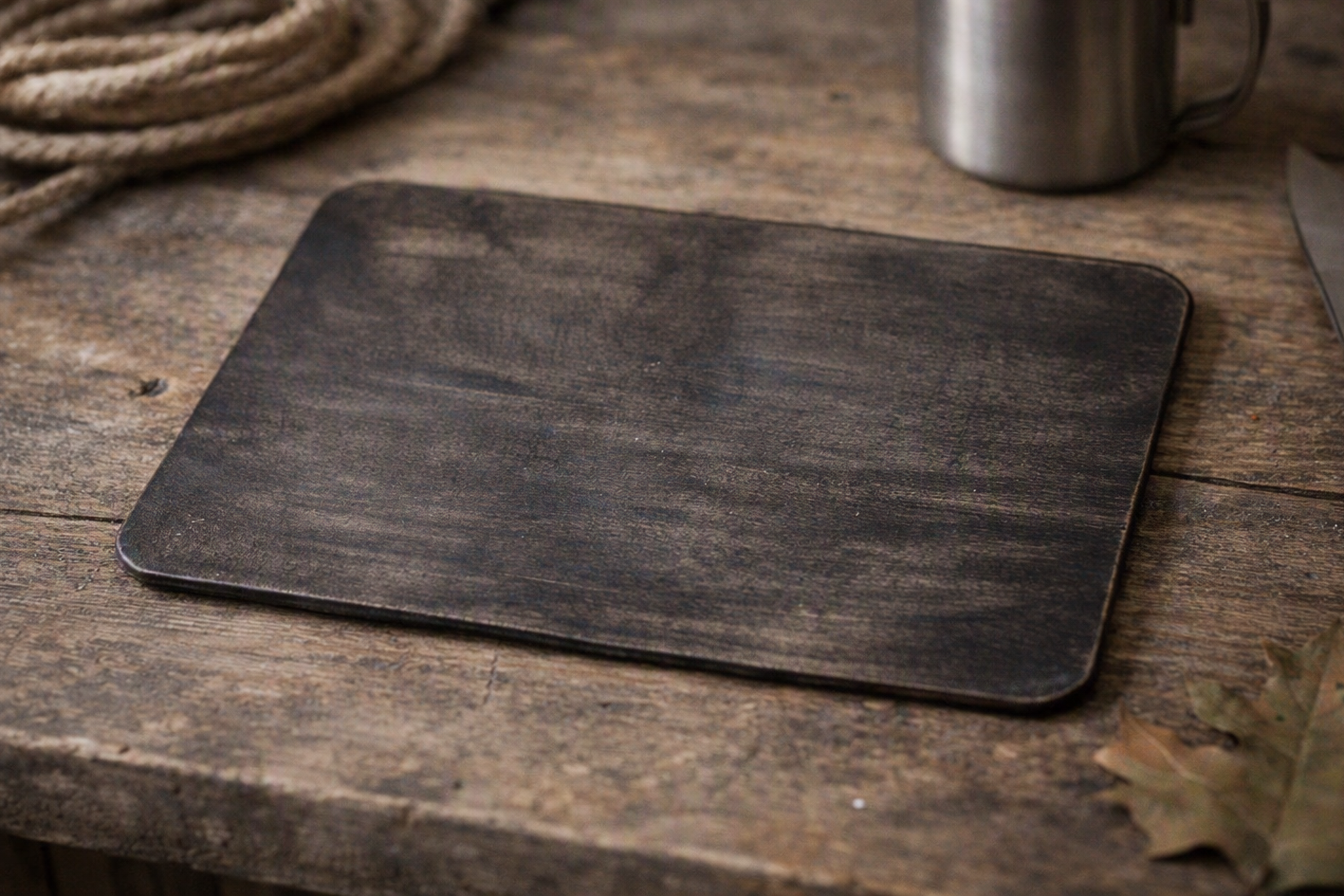 Handmade Full‑Grain Leather EDC Mat | Rustic Antique Veg Tan 8 1/4 x 5 3/4 - No.5