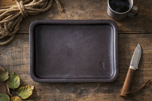 Handmade Full‑Grain Leather EDC Valet Tray | Wet‑Formed Catch‑All (6.25 x 8.75) Deep Burgundy