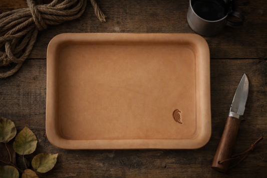 Handmade Full‑Grain Leather EDC Valet Tray | Wet‑Formed Catch‑All (6.25 x 8.75)