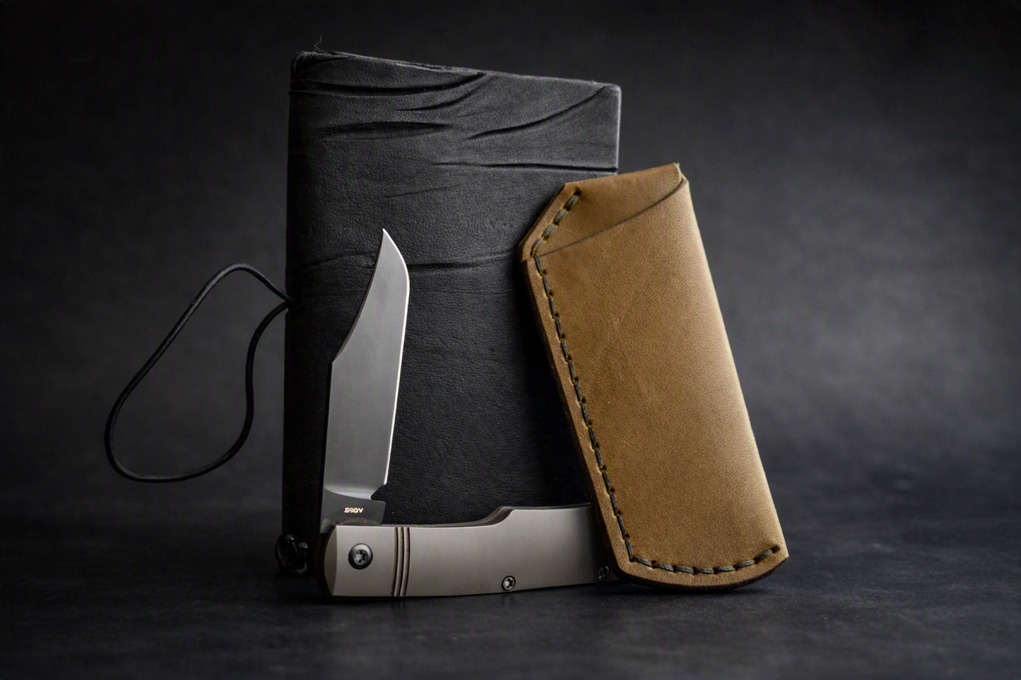 Trifold SICS | Handmade Leather Clip Slip - PVD Titanium Clip, Olive