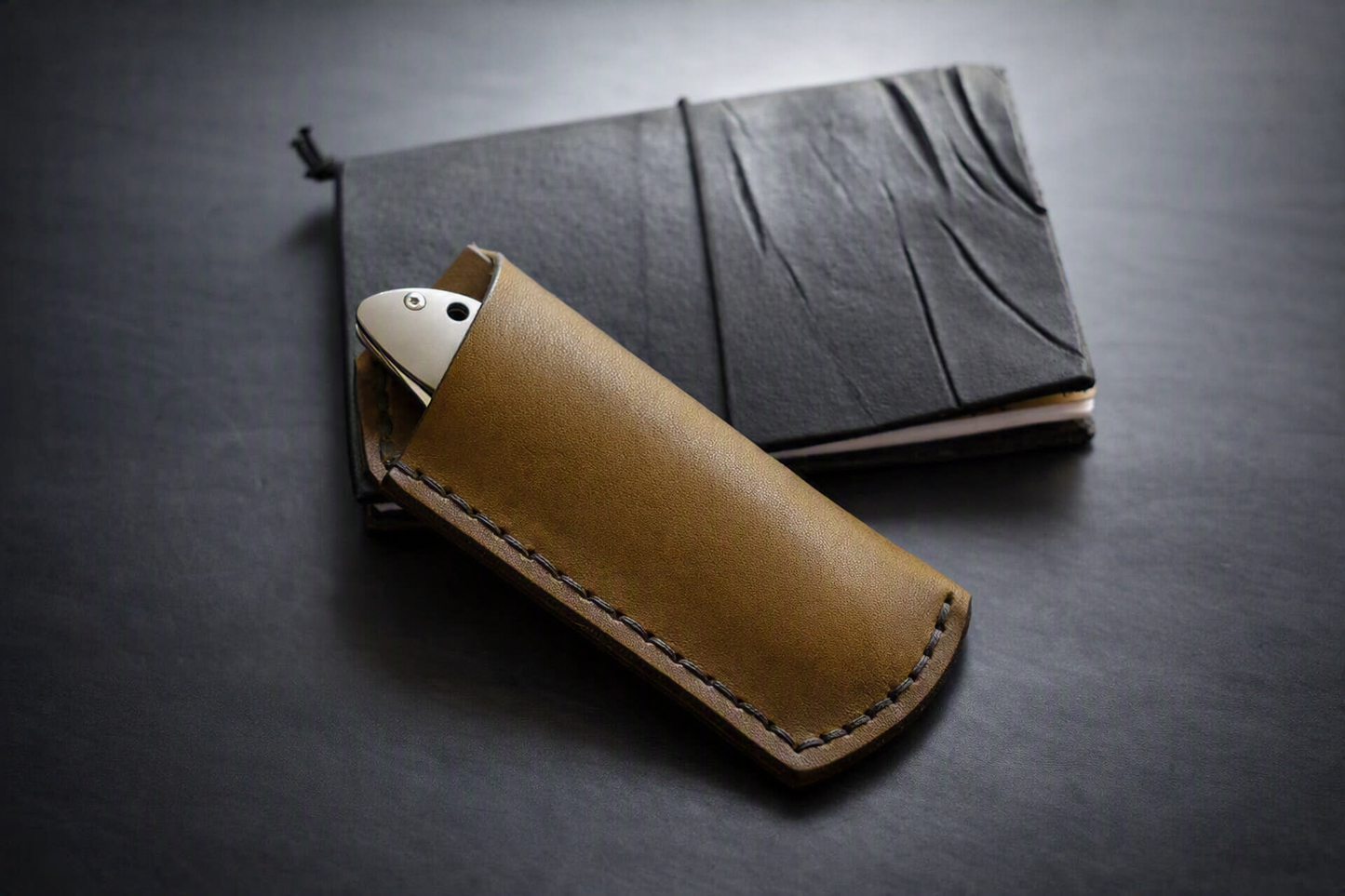 Trifold SICS | Handmade Leather Clip Slip - PVD Titanium Clip, Olive