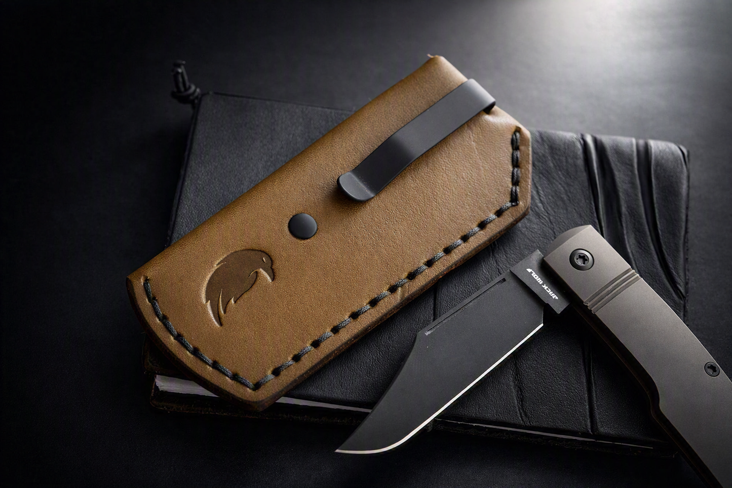 Trifold SICS | Handmade Leather Clip Slip - PVD Titanium Clip, Olive