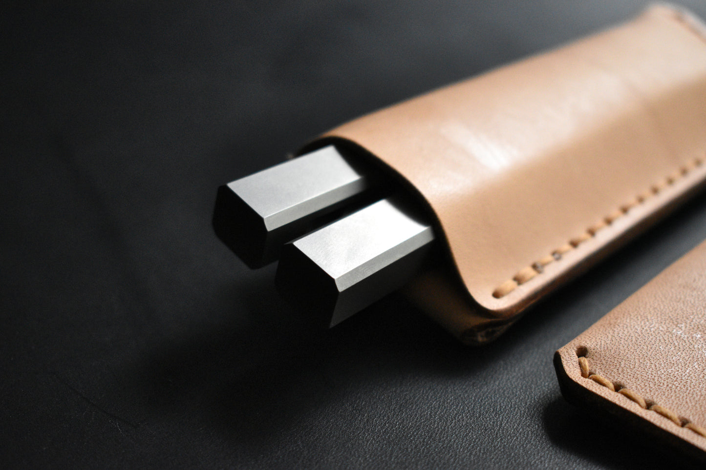 NEW! Deep Carry Pocket Sheath for Balisong Knives "Short" | Blasted Titanium Clip, Natural Undyed Leather