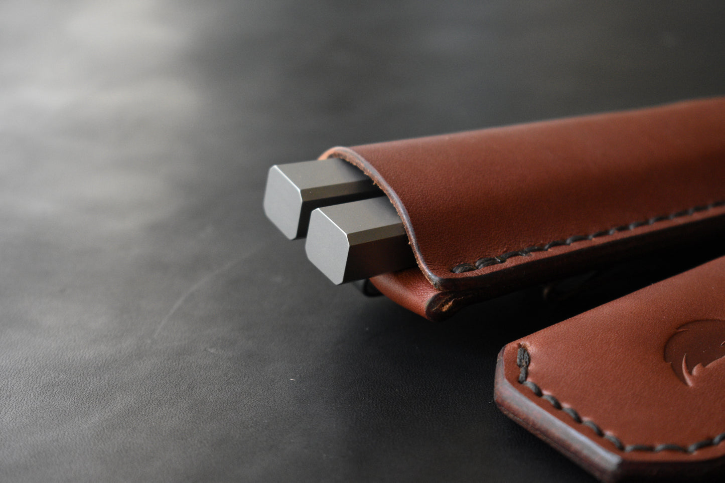 NEW! Deep Carry Pocket Sheath for Balisong Knives | Matte Black PVD Titanium Clip, Brown Leather