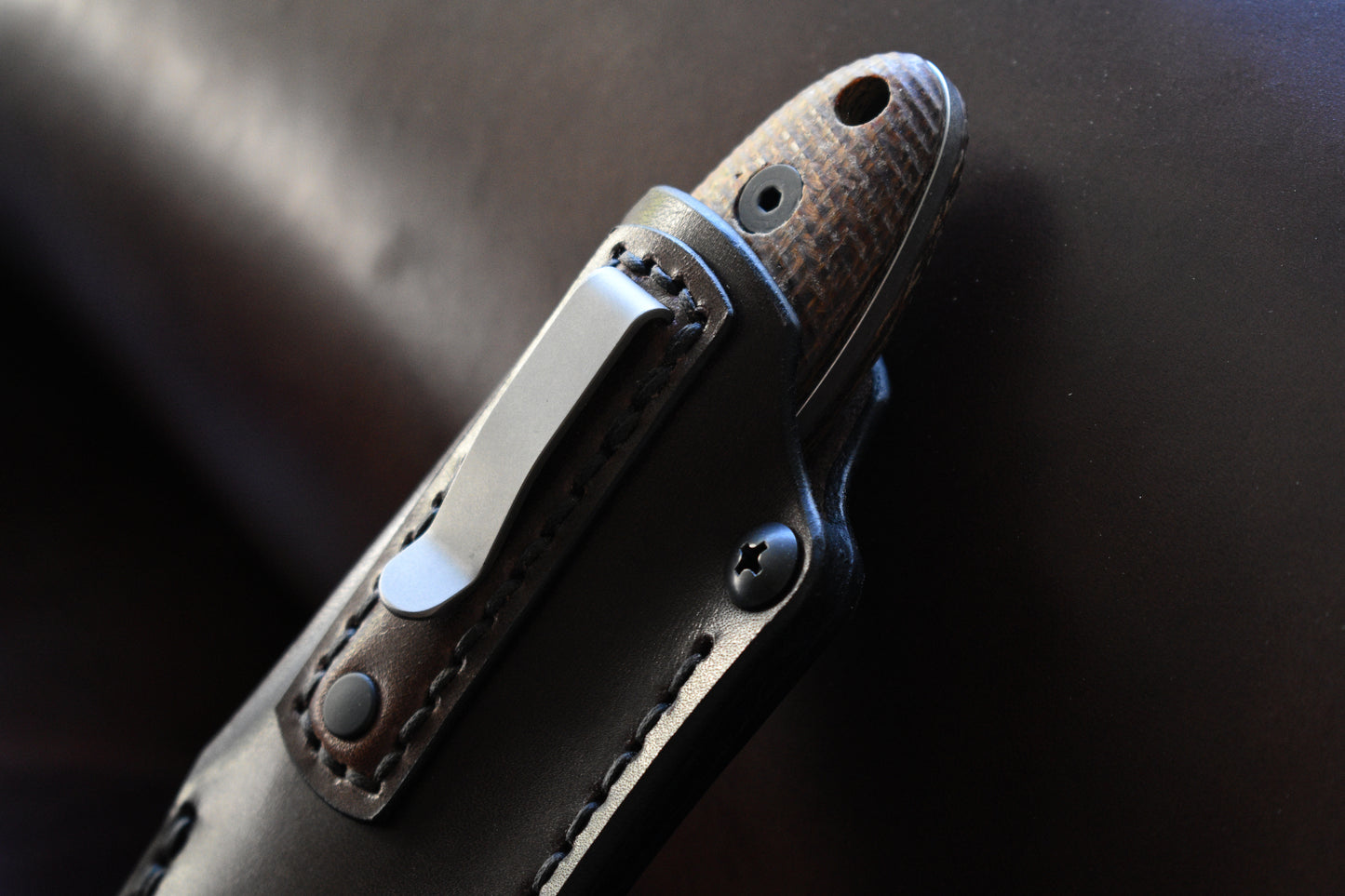 Esee Knives Sencillo | Leather Pocket Sheath, Titanium Clip