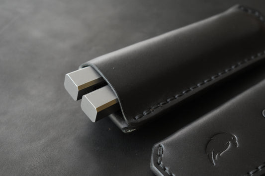 NEW! Deep Carry Pocket Sheath for Balisong Knives | Matte Black PVD Titanium Clip, Black Leather