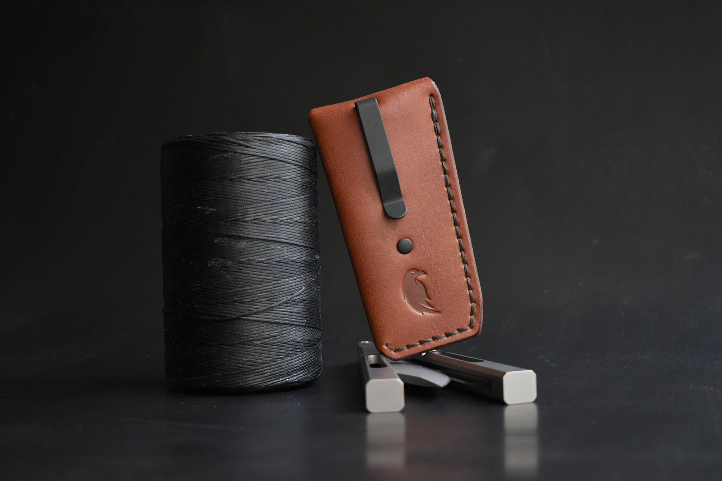 B1 Compact | Deep Carry Pocket Sheath for Balisong Knives "Short" | PVD Titanium Clip, Brown Leather