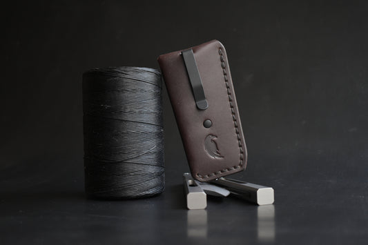 B1 Compact | Deep Carry Pocket Sheath for Balisong Knives "Short" | PVD Titanium Clip, Chocolate Leather