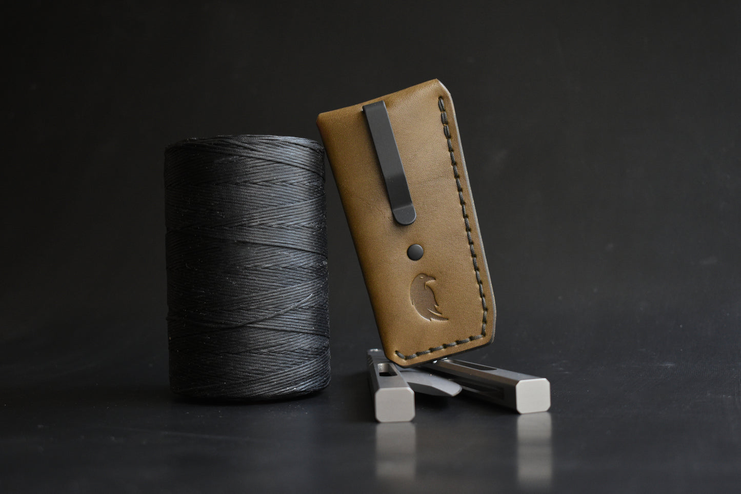 B1 Compact | Deep Carry Pocket Sheath for Balisong Knives "Short" | PVD Titanium Clip, Olive Leather