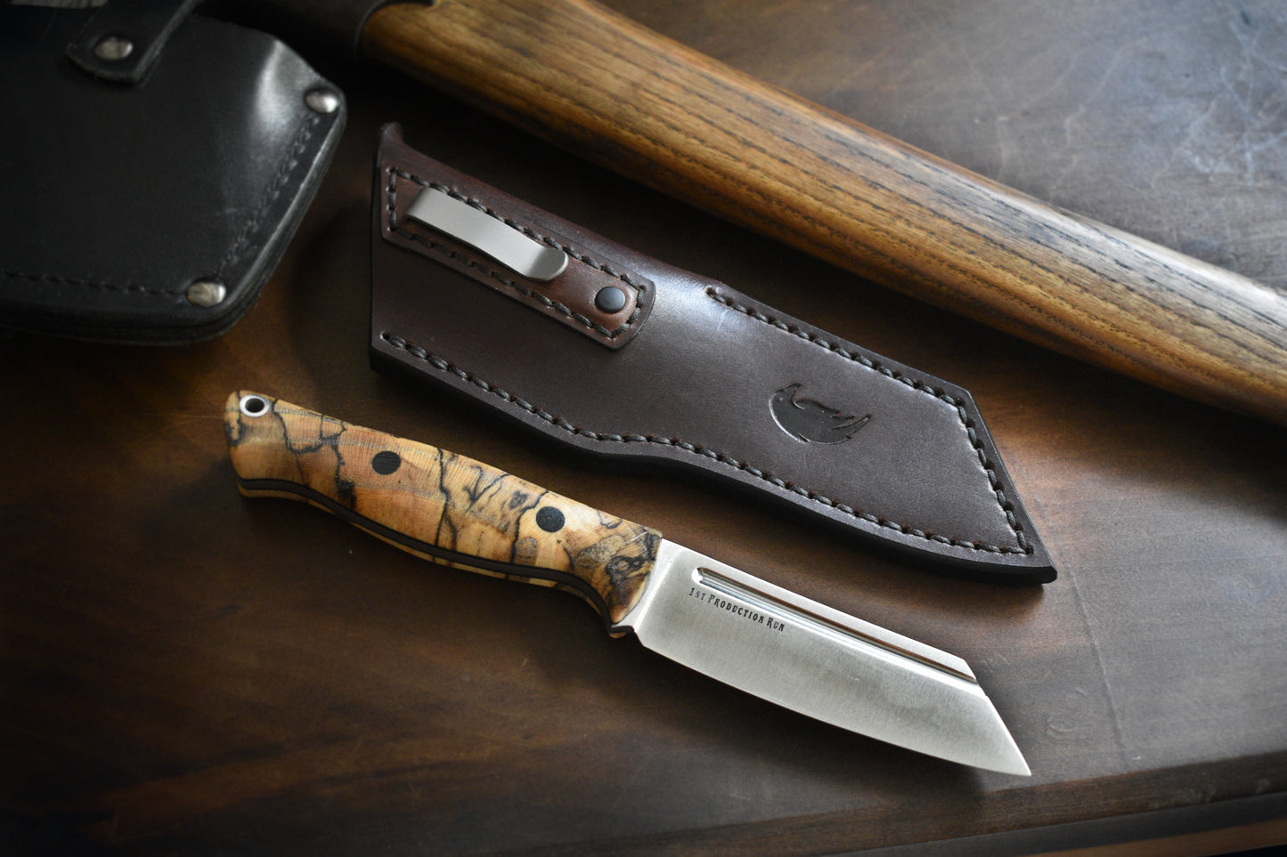 Bark River Knives Taskmaster | Leather Pocket Sheath, Titanium Clip