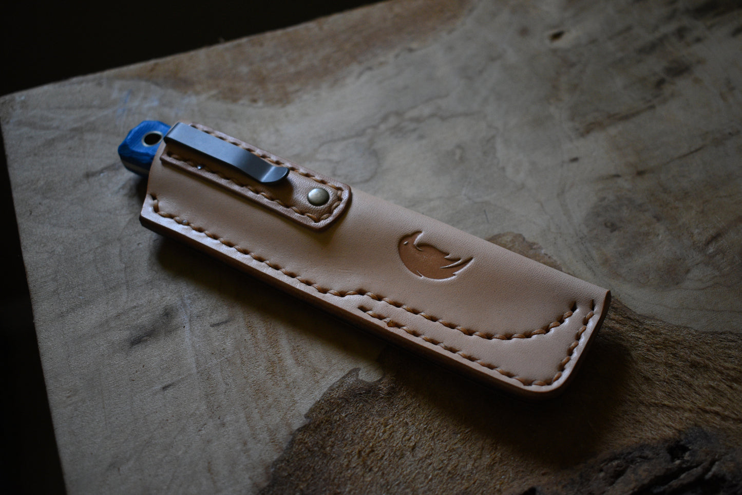 LT Wright Knives Maverick Colt | Titanium Clip Pocket Sheath -Natural Vachetta