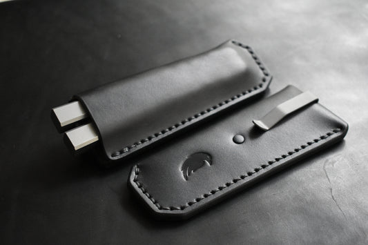 Deep Carry Pocket Sheath for Balisong Knives | Titanium Clip, Black Leather