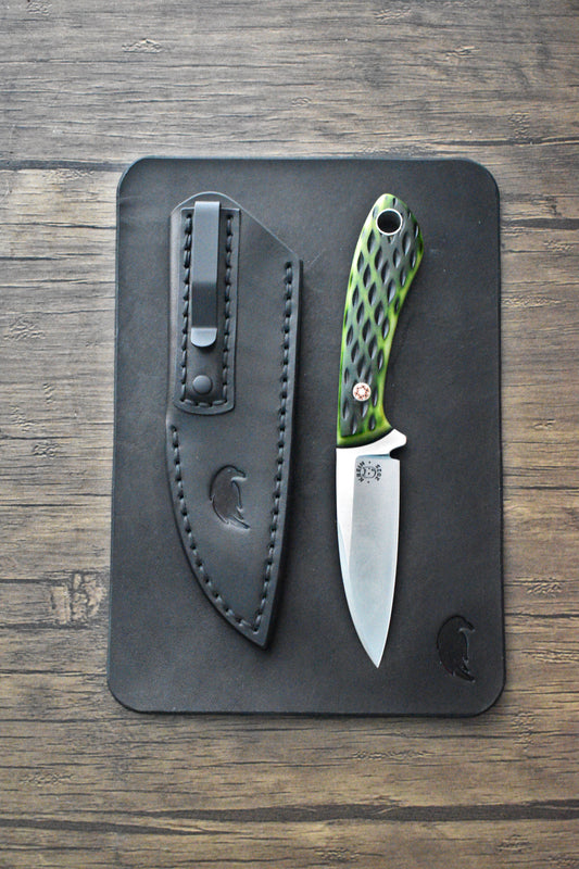 Custom | Tom Krein TK-11 Wharncliffe - Black Leather, Black PVD Ti Hardware