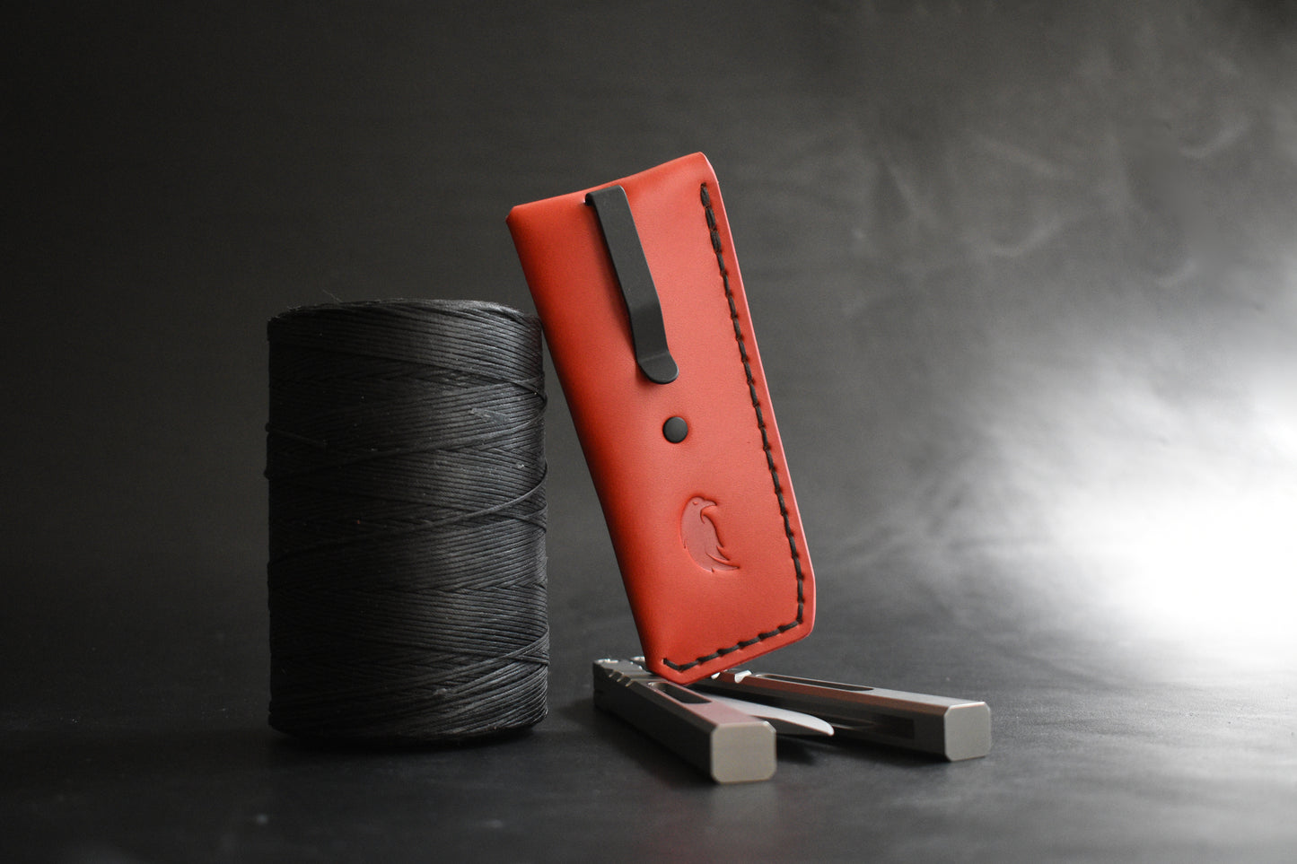 B1 Compact | Deep Carry Pocket Sheath for Balisong Knives "Short" | PVD Titanium Clip, Red Leather