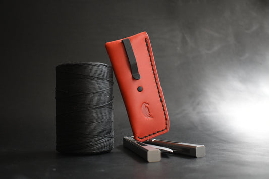 B1 Compact | Deep Carry Pocket Sheath for Balisong Knives "Short" | PVD Titanium Clip, Red Leather