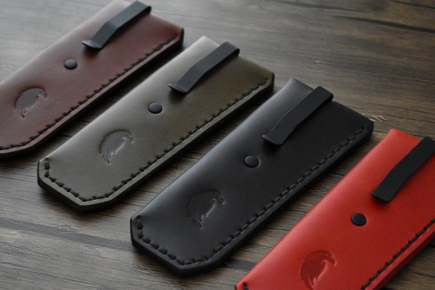 NEW! Deep Carry Pocket Sheath for Balisong Knives | Matte Black PVD Titanium Clip, Black Leather