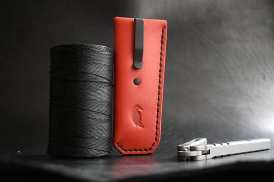 NEW! Deep Carry Pocket Sheath for Balisong Knives | Matte Black PVD Titanium Clip, Red Leather