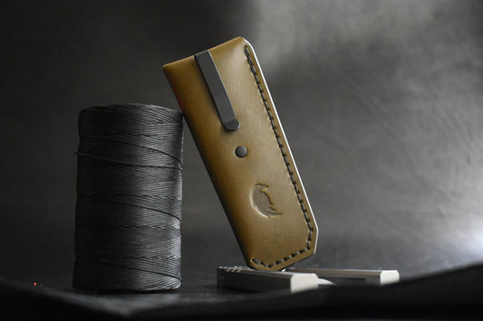 NEW! Deep Carry Pocket Sheath for Balisong Knives | Matte Black PVD Titanium Clip, Olive Leather
