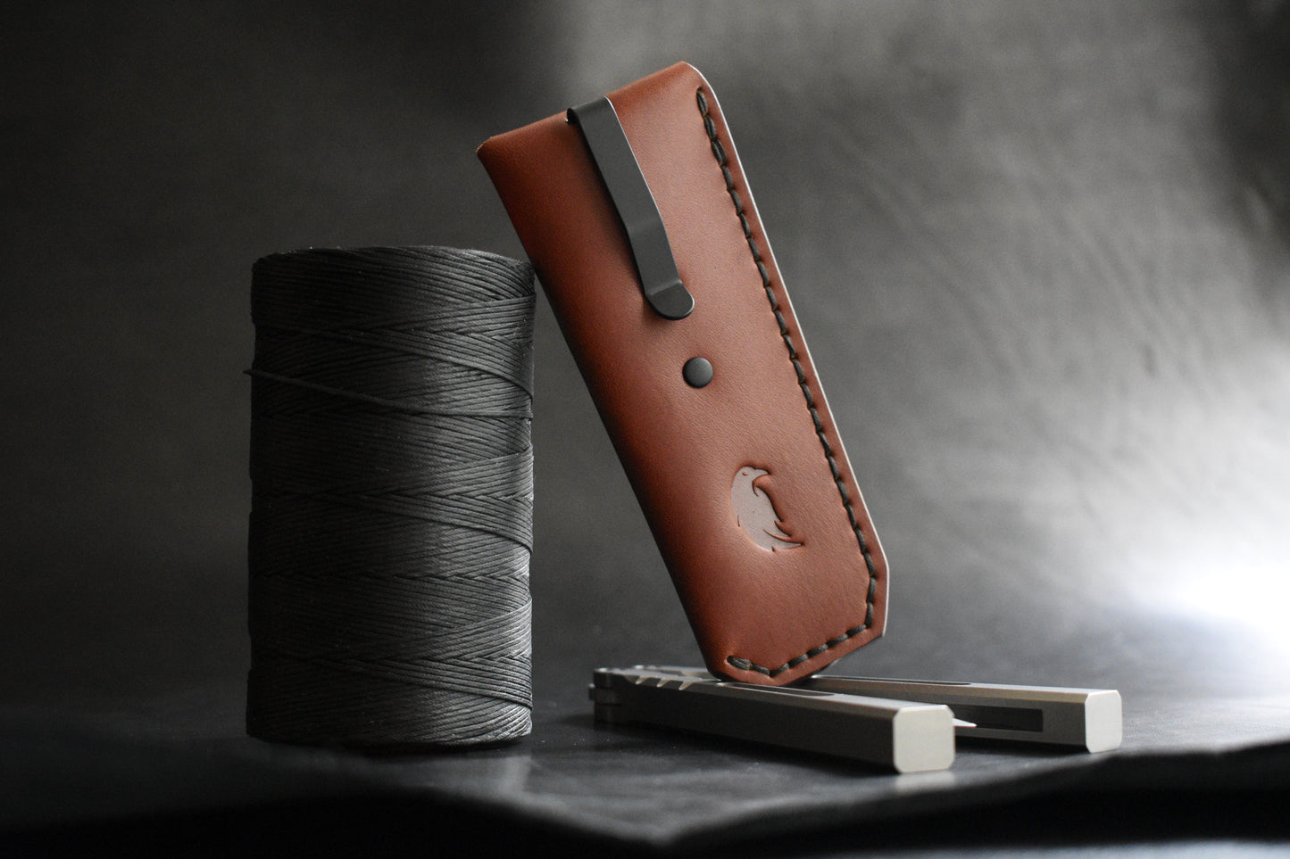 NEW! Deep Carry Pocket Sheath for Balisong Knives | Matte Black PVD Titanium Clip, Brown Leather