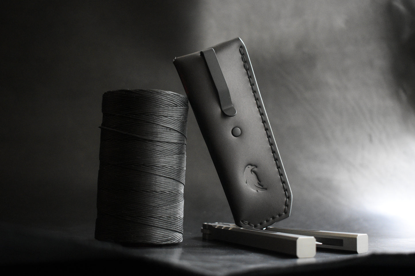 NEW! Deep Carry Pocket Sheath for Balisong Knives | Matte Black PVD Titanium Clip, Black Leather
