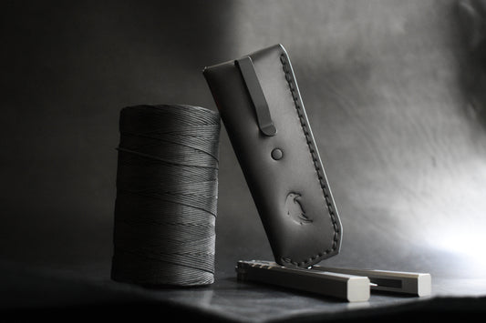 NEW! Deep Carry Pocket Sheath for Balisong Knives | Matte Black PVD Titanium Clip, Black Leather