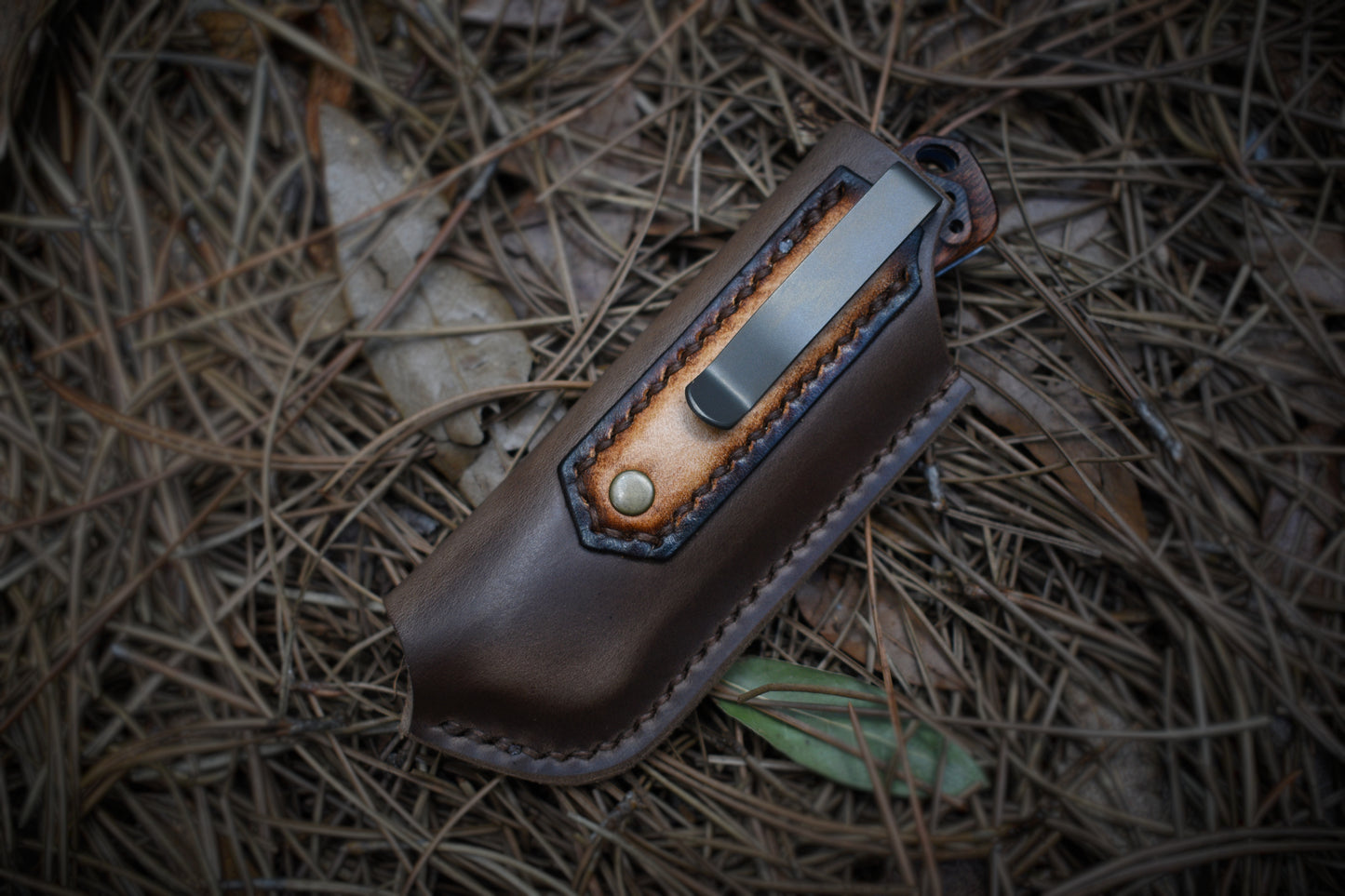 Horween Leather Holster for Benchmade Mini Crooked River - Titanium Pocket Clip Slip