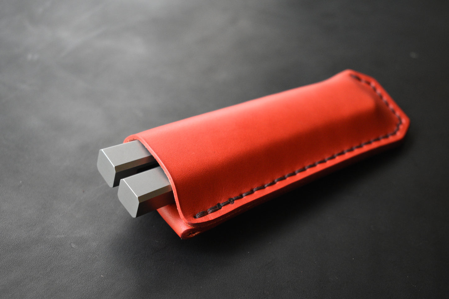 NEW! Deep Carry Pocket Sheath for Balisong Knives | Matte Black PVD Titanium Clip, Red Leather