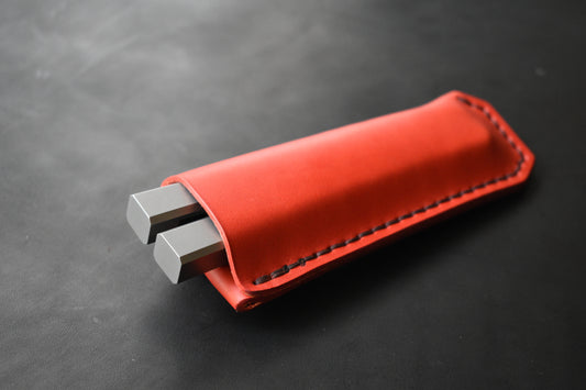 NEW! Deep Carry Pocket Sheath for Balisong Knives | Matte Black PVD Titanium Clip, Red Leather