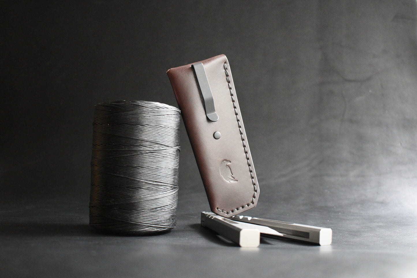 NEW! Deep Carry Pocket Sheath for Balisong Knives | Matte Black PVD Titanium Clip, Dark Chocolate Leather
