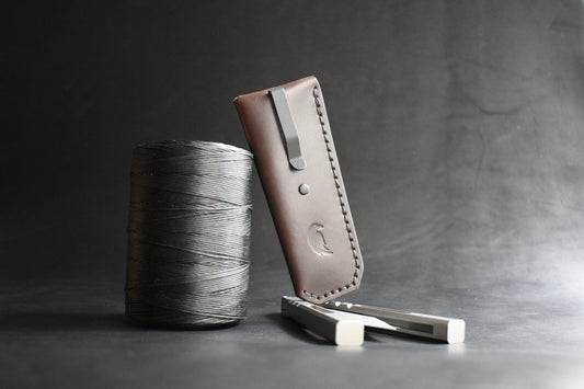 NEW! Deep Carry Pocket Sheath for Balisong Knives | Matte Black PVD Titanium Clip, Dark Chocolate Leather
