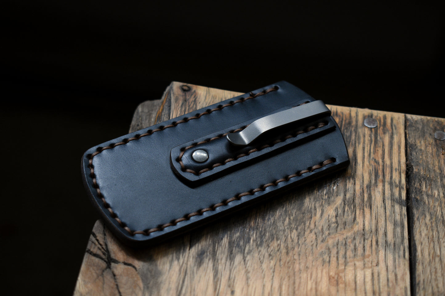 Black Horween Chromexcel Leather Titanium Clip Slip