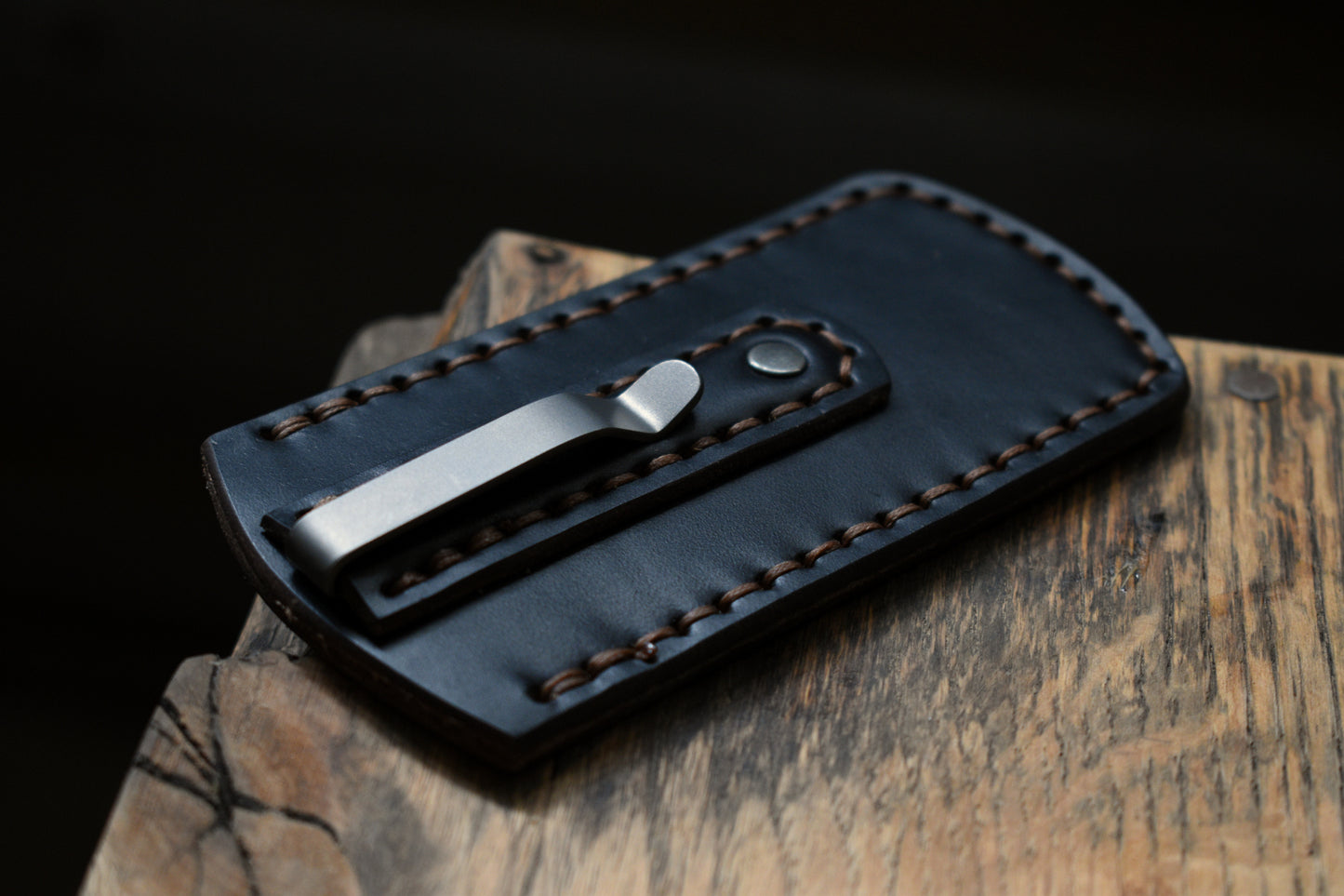 Black Horween Chromexcel Leather Titanium Clip Slip