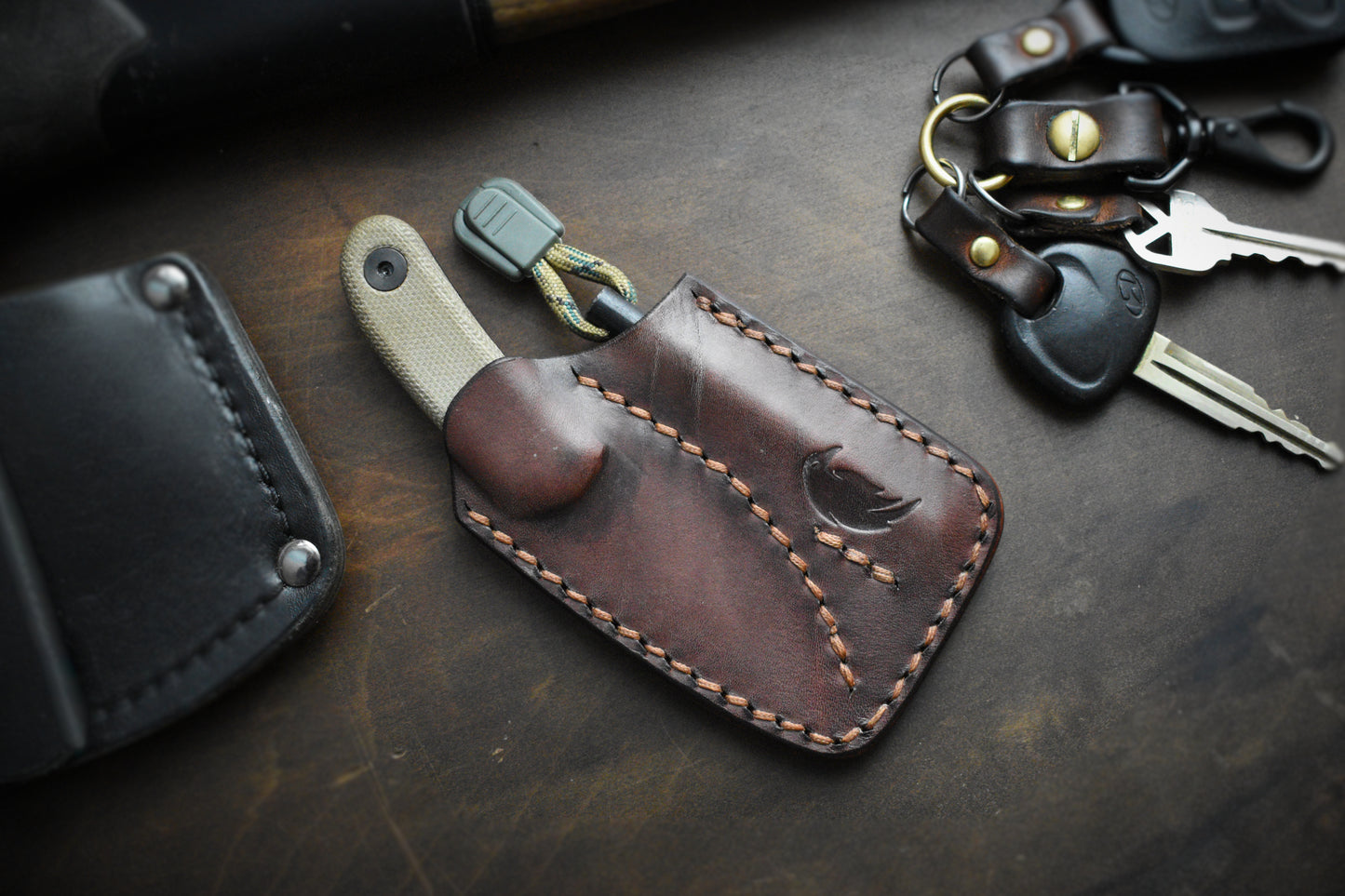 Bushcrafter's EDC | Full Grain Leather Pocket Sheath for Esee Candiru and Ferro Rod