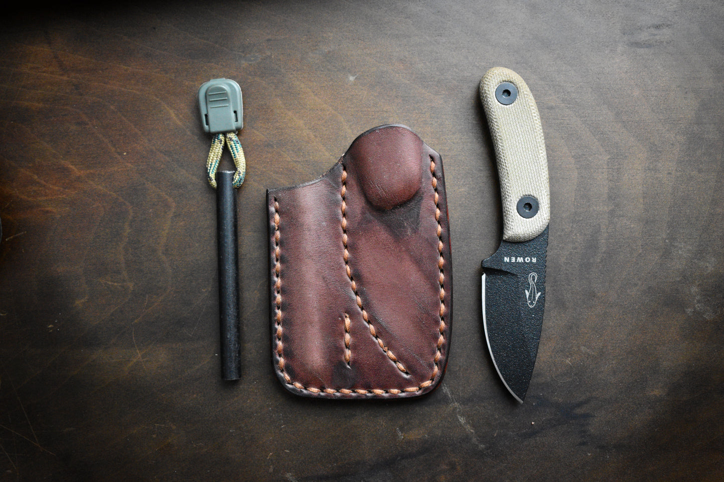 Bushcrafter's EDC | Full Grain Leather Pocket Sheath for Esee Candiru and Ferro Rod